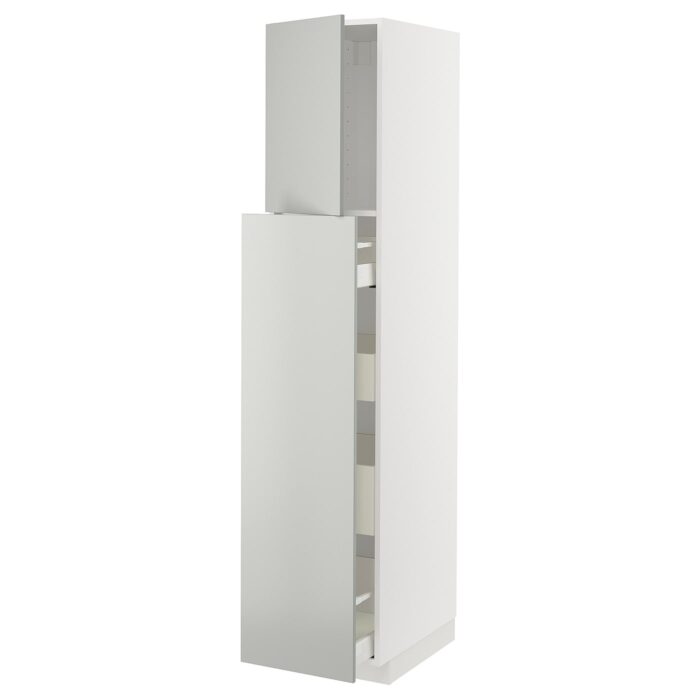 METOD / MAXIMERA Mobile alto/elem estr/1anta/4casset - bianco/Havstorp grigio chiaro 40x60x200 cm
