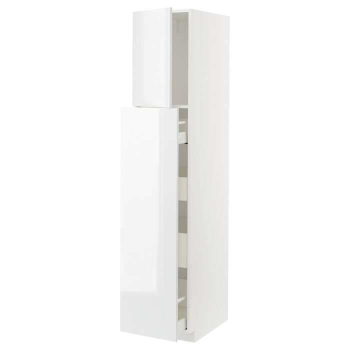 METOD / MAXIMERA Mobile alto/elem estr/1anta/4casset - bianco/Ringhult bianco 40x60x200 cm