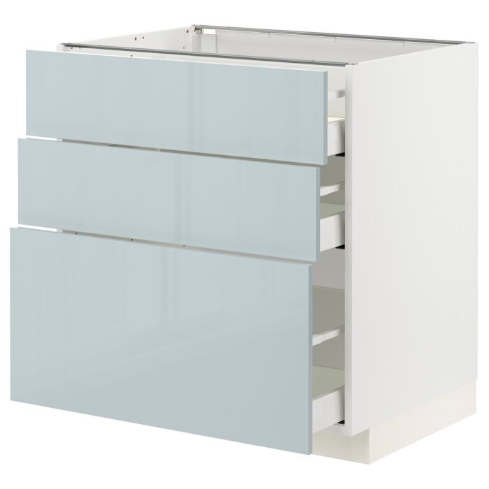 METOD / MAXIMERA Mobile base con 3 cassetti - bianco/Kallarp grigio-azzurro 80x60 cm