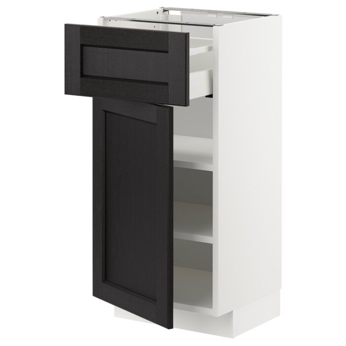 METOD / MAXIMERA Mobile base con cassetto/anta - bianco/Lerhyttan mordente nero 40x37 cm
