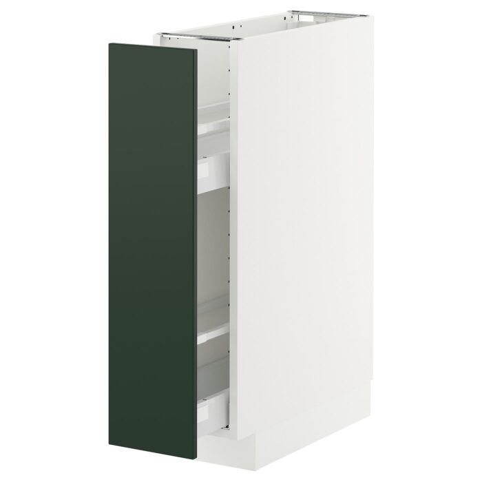 METOD / MAXIMERA Mobile base e accessori estraibili - bianco/Havstorp verde intenso 20x60 cm