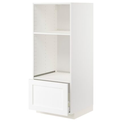METOD / MAXIMERA Mobile forno/micro con cassetto - bianco Enköping/bianco effetto legno 60x60x140 cm