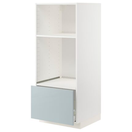 METOD / MAXIMERA Mobile forno/micro con cassetto - bianco/Kallarp grigio-azzurro 60x60x140 cm