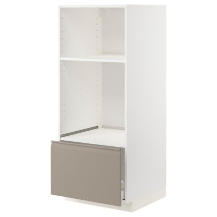 METOD / MAXIMERA Mobile forno/micro con cassetto - bianco/Upplöv beige scuro opaco 60x60x140 cm