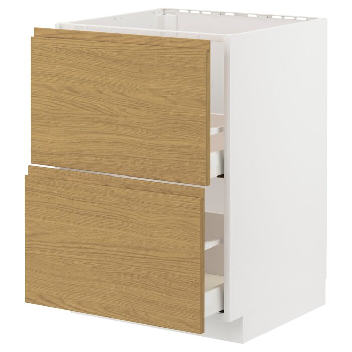 METOD / MAXIMERA Mobile lavello/2frontali/2cassetti - bianco/Voxtorp effetto rovere 60x60 cm