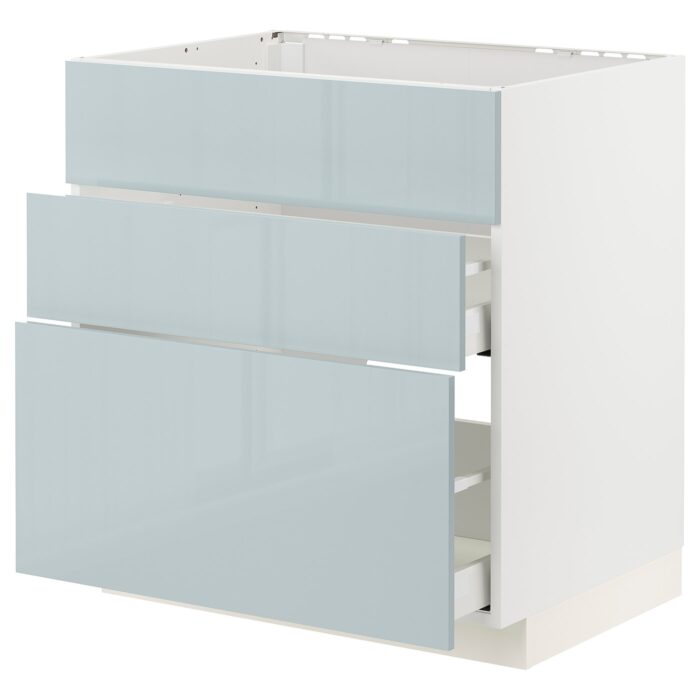 METOD / MAXIMERA Mobile piano cott/cappa int/casset - bianco/Kallarp grigio-azzurro 80x60 cm
