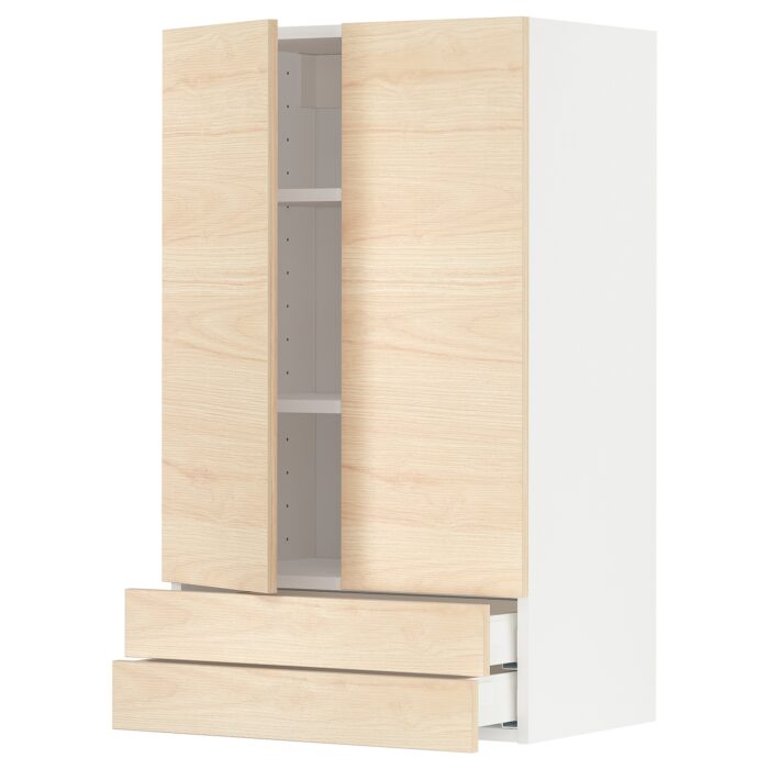 METOD / MAXIMERA Pensile con 2 ante/2 cassetti - bianco/Askersund effetto frassino chiaro 60x100 cm