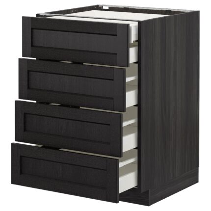 METOD Mobile 4front/2cassetti bassi/3medi - nero/Lerhyttan mordente nero 60x60 cm