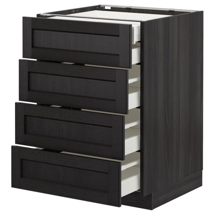 METOD Mobile 4front/2cassetti bassi/3medi - nero/Lerhyttan mordente nero 60x60 cm