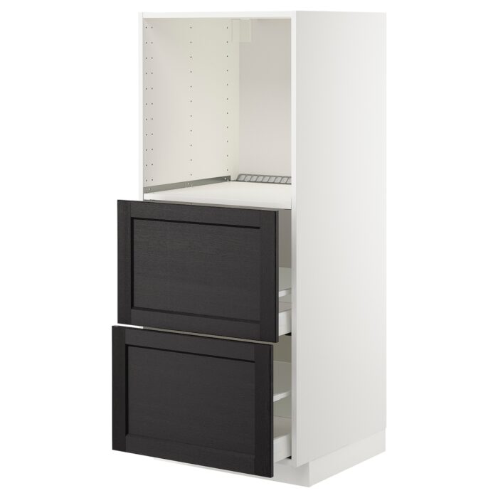 METOD Mobile alto/2 cassetti per forno - bianco/Lerhyttan mordente nero 60x60x140 cm