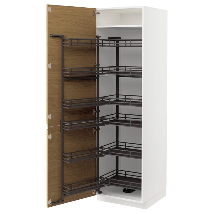 METOD Mobile alto con cestelli dispensa - bianco/Voxtorp effetto rovere 60x60x200 cm