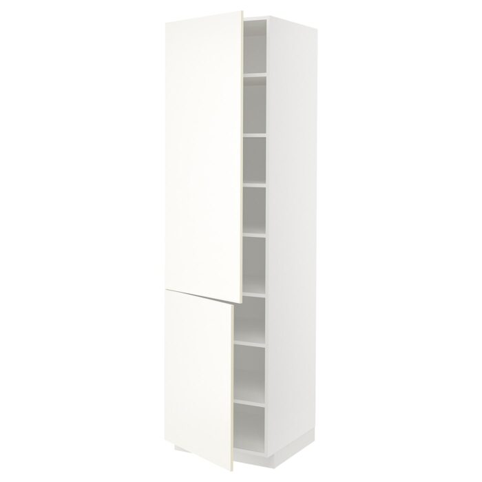 METOD Mobile alto con ripiani/2 ante - bianco/Vallstena bianco 60x60x220 cm