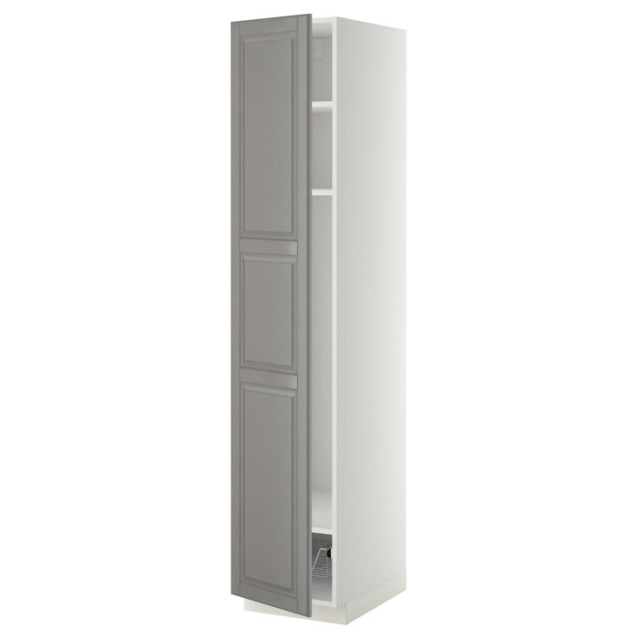 METOD Mobile alto con ripiani/cestello - bianco/Bodbyn grigio 40x60x200 cm