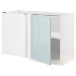 METOD Mobile base angolare con ripiano - bianco/Kallarp grigio-azzurro 128x68 cm
