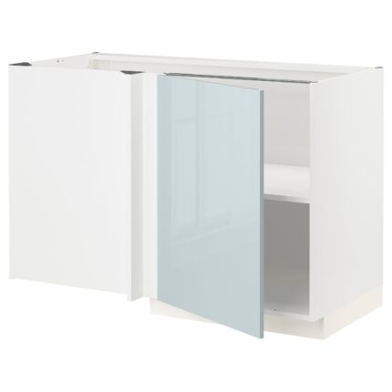 METOD Mobile base angolare con ripiano - bianco/Kallarp grigio-azzurro 128x68 cm