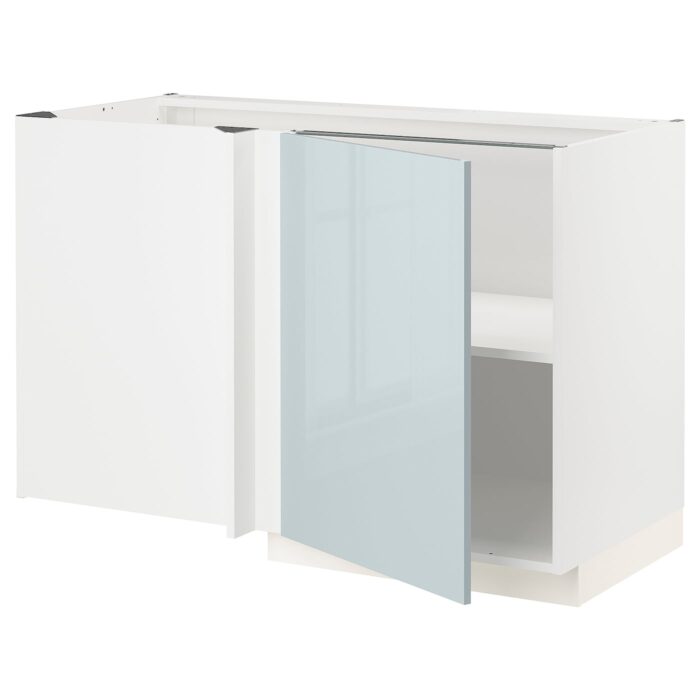METOD Mobile base angolare con ripiano - bianco/Kallarp grigio-azzurro 128x68 cm