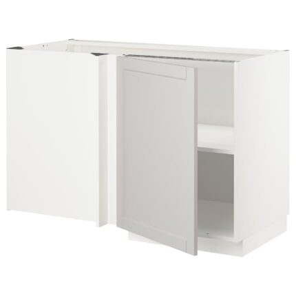 METOD Mobile base angolare con ripiano - bianco/Lerhyttan grigio chiaro 128x68 cm