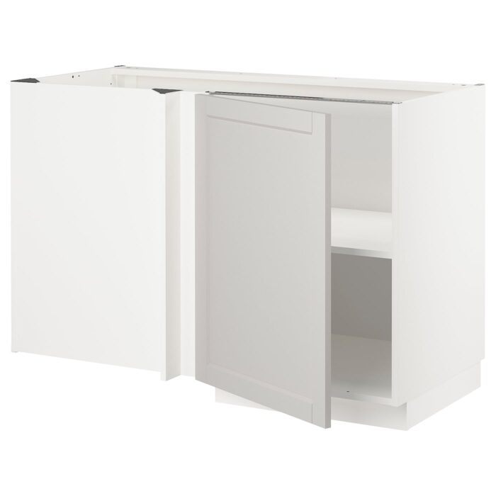 METOD Mobile base angolare con ripiano - bianco/Lerhyttan grigio chiaro 128x68 cm