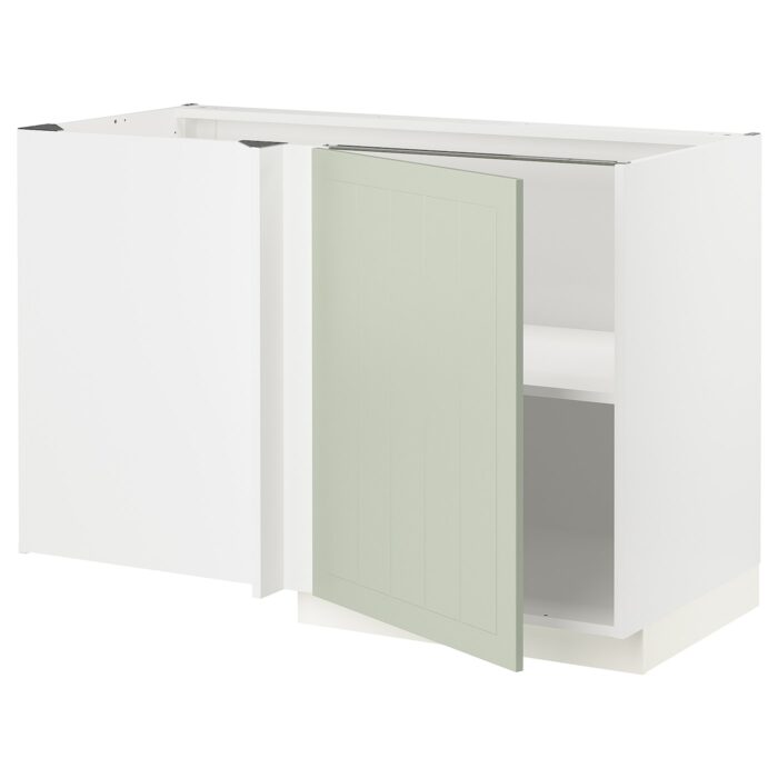 METOD Mobile base angolare con ripiano - bianco/Stensund verde chiaro 128x68 cm