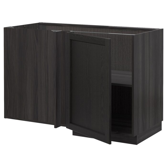 METOD Mobile base angolare con ripiano - nero/Lerhyttan mordente nero 128x68 cm
