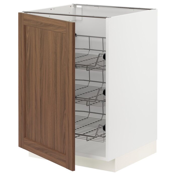 METOD Mobile base con cestelli scorrevoli - bianco Enköping/marrone effetto noce 60x60 cm