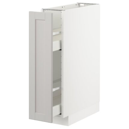 METOD Mobile base e accessori estraibili - bianco/Lerhyttan grigio chiaro 20x60 cm