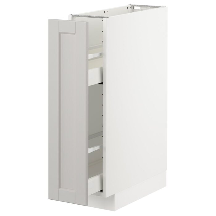 METOD Mobile base e accessori estraibili - bianco/Lerhyttan grigio chiaro 20x60 cm