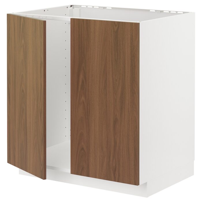 METOD Mobile base per lavello + 2 ante - bianco/Tistorp effetto noce marrone 80x60 cm