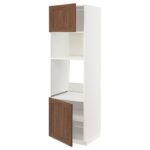 METOD Mobile forno/micro, 2 ante/ripiani - bianco Enköping/marrone effetto noce 60x60x200 cm