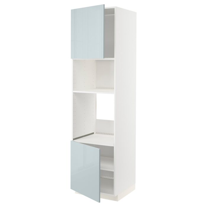 METOD Mobile forno/micro, 2 ante/ripiani - bianco/Kallarp grigio-azzurro 60x60x220 cm