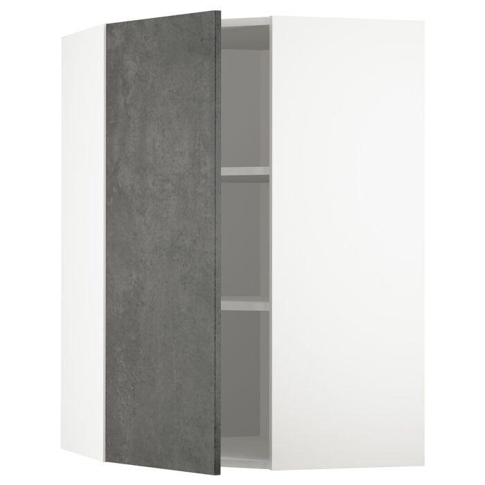 METOD Pensile angolare con ripiani - bianco/Kalhyttan effetto cemento grigio scuro 68x100 cm