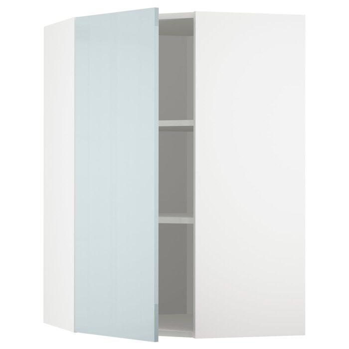 METOD Pensile angolare con ripiani - bianco/Kallarp grigio-azzurro 68x100 cm