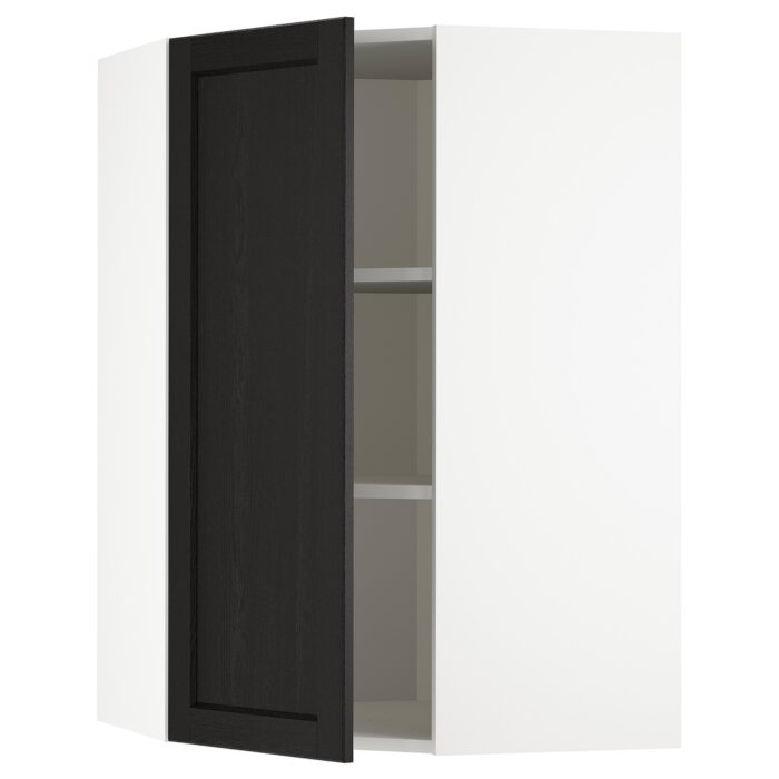 METOD Pensile angolare con ripiani - bianco/Lerhyttan mordente nero 68x100 cm