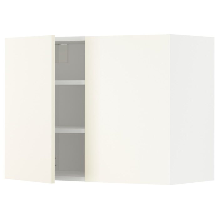 METOD Pensile con ripiani/2 ante - bianco/Vallstena bianco 80x60 cm