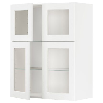 METOD Pensile con ripiani/4 ante a vetro - bianco Enköping/bianco effetto legno 80x100 cm