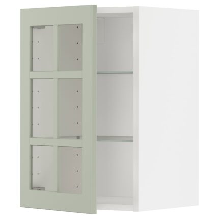METOD Pensile con ripiani/anta a vetro - bianco/Stensund verde chiaro 40x60 cm