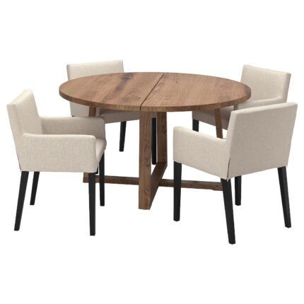 MÖRBYLÅNGA / MÅRENÄS Tavolo e 4 sedie con braccioli - impiallacciatura di rovere mordente marrone/nero Gunnared beige 145 cm