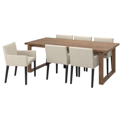 MÖRBYLÅNGA / MÅRENÄS Tavolo e 6 sedie con braccioli - impiallacciatura di rovere mordente marrone/nero Gunnared beige 220 cm