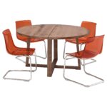 MÖRBYLÅNGA / TOBIAS Tavolo e 4 sedie - impiallacciatura di rovere mordente marrone/marrone-rosso cromato 145 cm