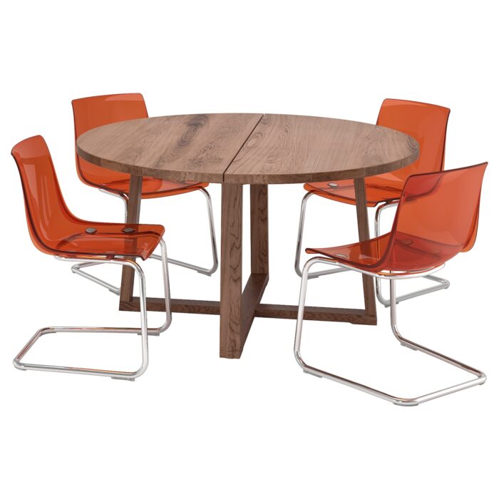 MÖRBYLÅNGA / TOBIAS Tavolo e 4 sedie - impiallacciatura di rovere mordente marrone/marrone-rosso cromato 145 cm