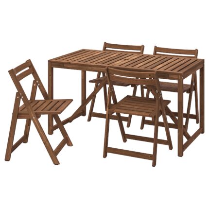 NÄMMARÖ Tavolo/4 sedie pieghevoli, giardino - mordente marrone chiaro 140 cm