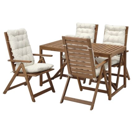 NÄMMARÖ Tavolo+4 sedie relax, da giardino - mordente marrone chiaro/Kuddarna grigio chiaro-beige 140x75 cm