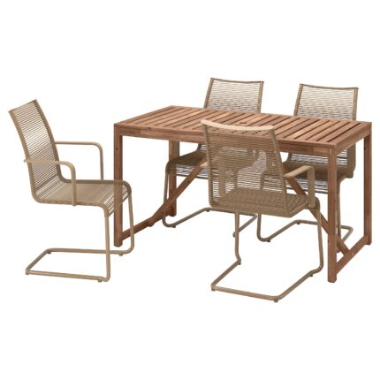 NÄMMARÖ / VÄSMAN Tavolo+4 sedie braccioli, giardino - mordente marrone chiaro/marrone 140 cm