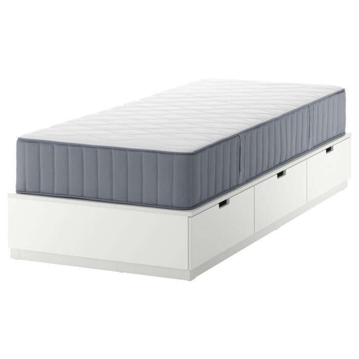 NORDLI Struttura letto/contenitore/materas - bianco/Vågstranda extra rigido 90x200 cm