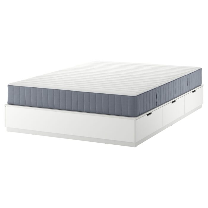 NORDLI Struttura letto/contenitore/materas - bianco/Valevåg extra rigido 160x200 cm