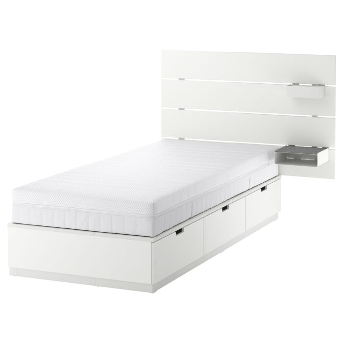 NORDLI Struttura letto/contenitore/materas - con testiera bianco/Åkrehamn rigido 90x200 cm