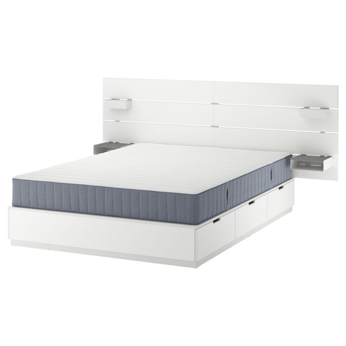 NORDLI Struttura letto/contenitore/materas - con testiera bianco/Valevåg extra rigido 140x200 cm