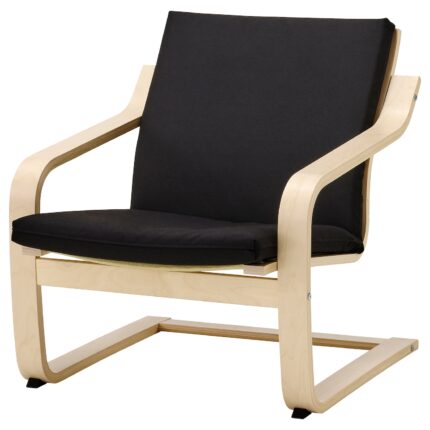 POÄNG Poltrona con schienale basso - color naturale/beige/Vissle nero