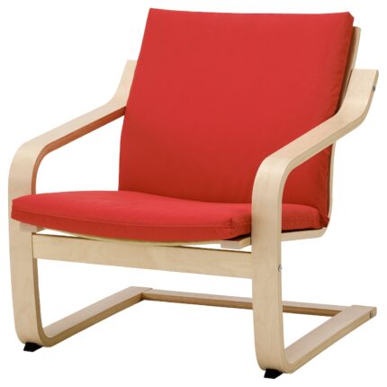 POÄNG Poltrona con schienale basso - color naturale/beige/Vissle rosso