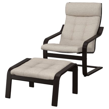 POÄNG Poltrona e poggiapiedi - marrone-nero/Gunnared beige